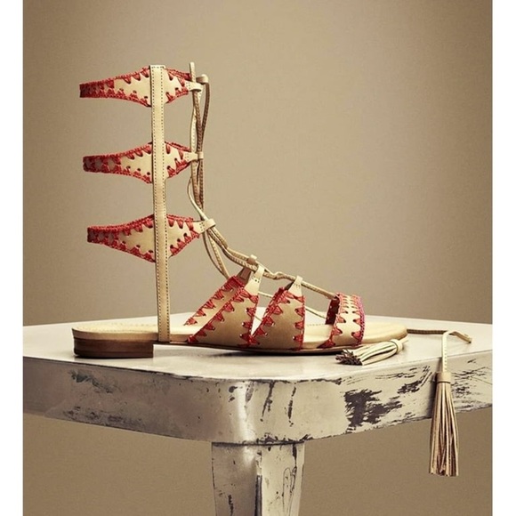 SCHUTZ Shoes - Schutz Willow Light Wood Nude Gladiator Sandals Color Sitched Tie Up Sandal SZ 6